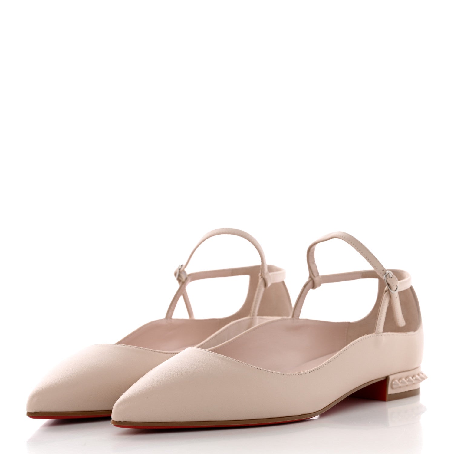 Christian Louboutin Calfskin Conclusive Spike Ankle Strap Ballerina Flats 39.5 Leche 3 of 14