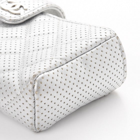 Chanel Perforated Lambskin Quilted Mini Phone Holder Clutch Silver 10 of 14