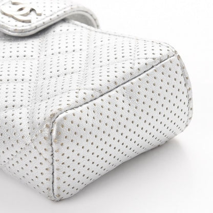 Chanel Perforated Lambskin Quilted Mini Phone Holder Clutch Silver 10 of 14