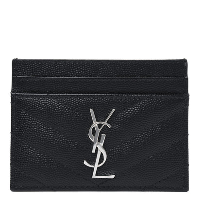 Saint Laurent Grain De Poudre Matelasse Chevron Monogram Credit Card Case Black 1 of 5
