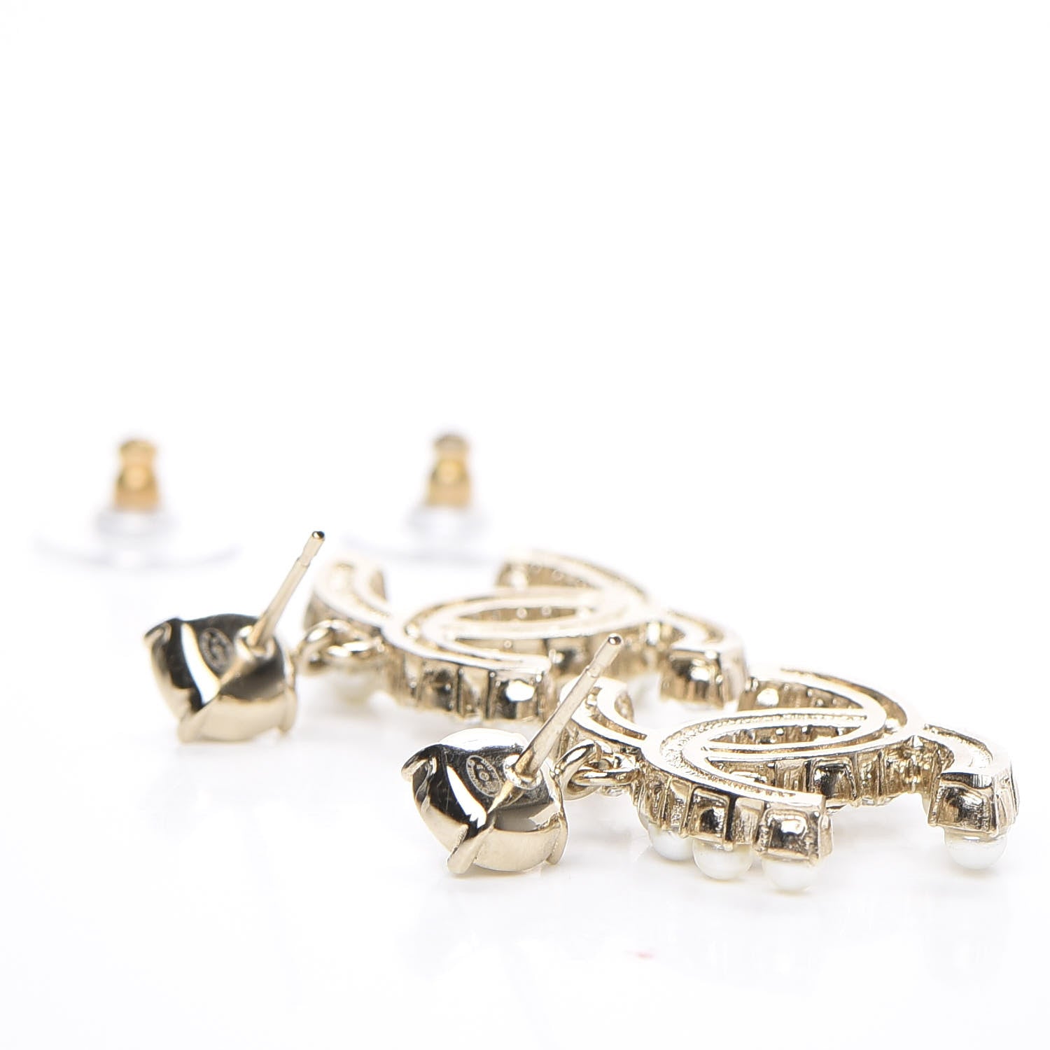 Chanel Crystal Pearl Dazzling Domino CC Drop Earrings Gold 3 of 5