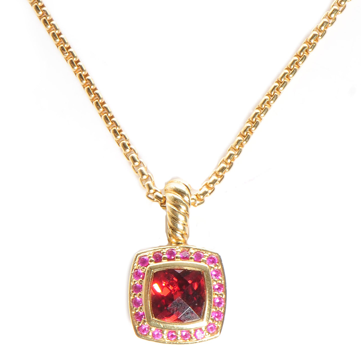 18K Gold Rhodolite Garnet Pink Sapphire Petite Albion Pendant Necklace