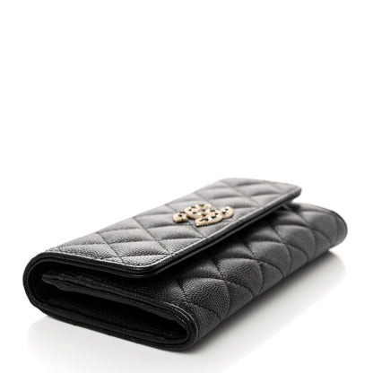 Chanel Caviar Quilted Crystal CC Large Gusset Flap Wallet Black 4 of 8