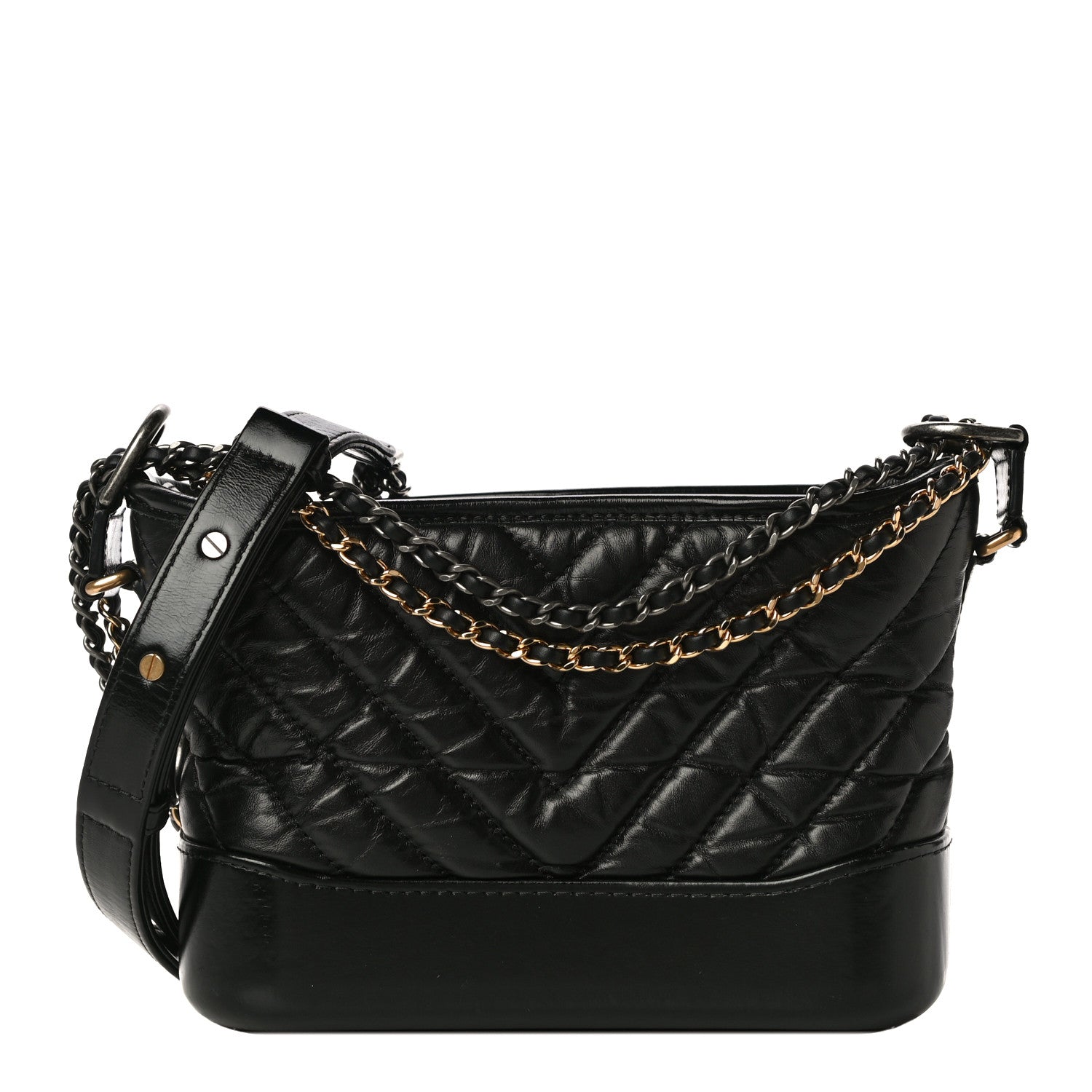 Chanel Aged Calfskin Chevron Quilted Small Gabrielle Hobo Black 1 of 10