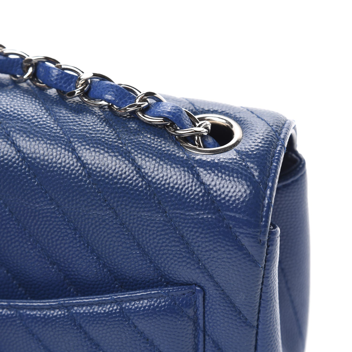 Chanel Caviar Chevron Quilted Mini Square Flap Dark Blue 8 of 14