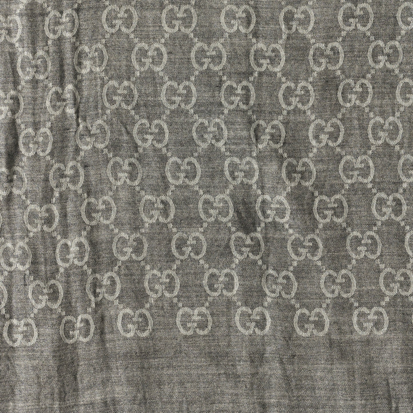 Wool Silk GG Monogram Fringe Scarf Shawl Grey