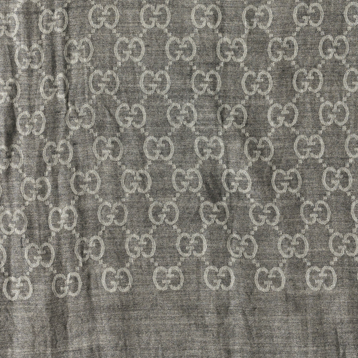 Gucci Wool Silk GG Monogram Fringe Scarf Shawl Grey 3 of 3