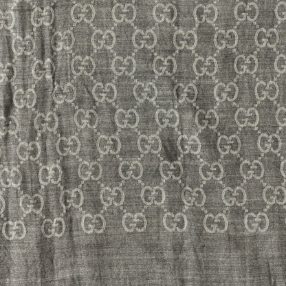 Gucci Wool Silk GG Monogram Fringe Scarf Shawl Grey 3 of 3