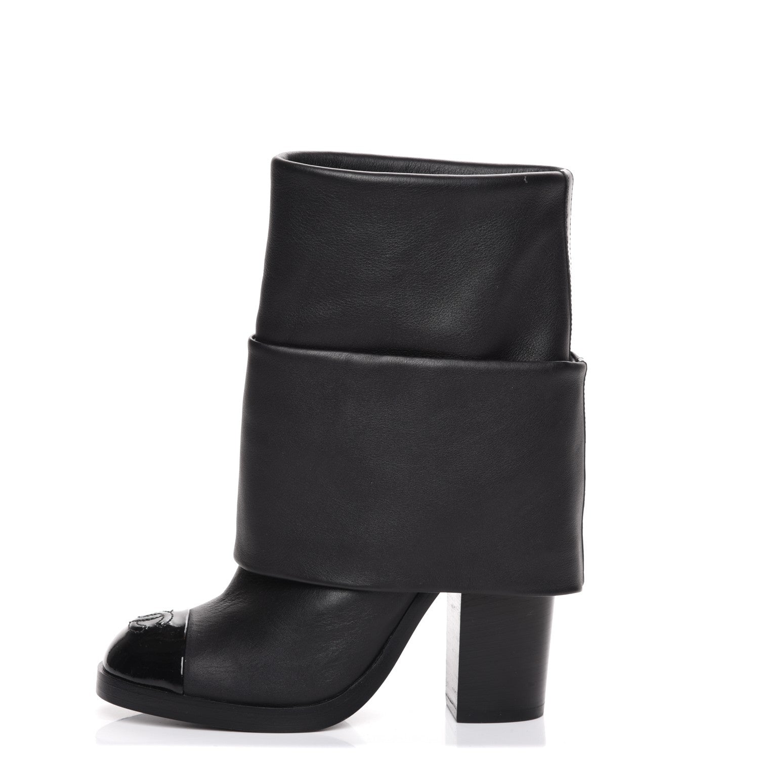 Chanel Calfskin CC Cap Toe Fold Over Boots 35.5 Black 1 of 8