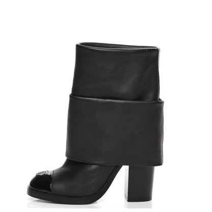 Chanel Calfskin CC Cap Toe Fold Over Boots 35.5 Black 1 of 8