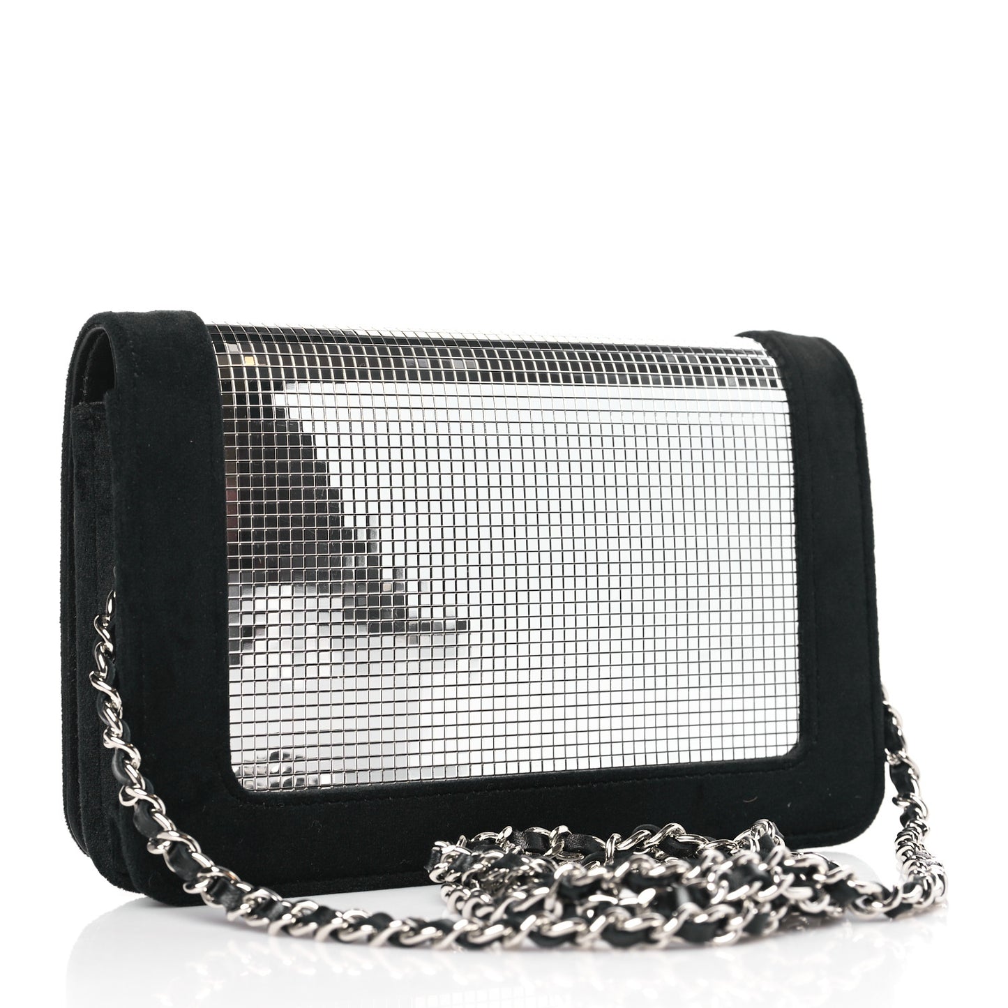 Velvet Mirror Embellished Boy Wallet On Chain WOC Argent