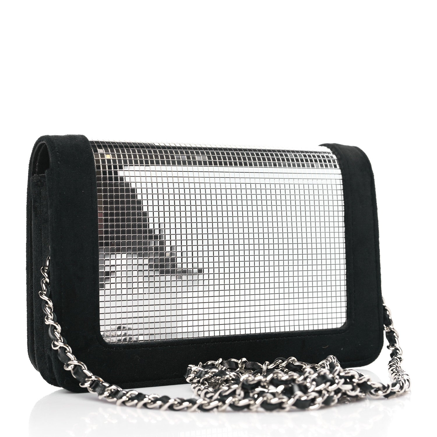 Chanel Velvet Mirror Embellished Boy Wallet On Chain WOC Argent 3 of 12