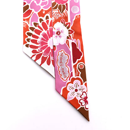 Hermes Silk Bingata Twilly Fuchsia Corail Brun 2 of 4