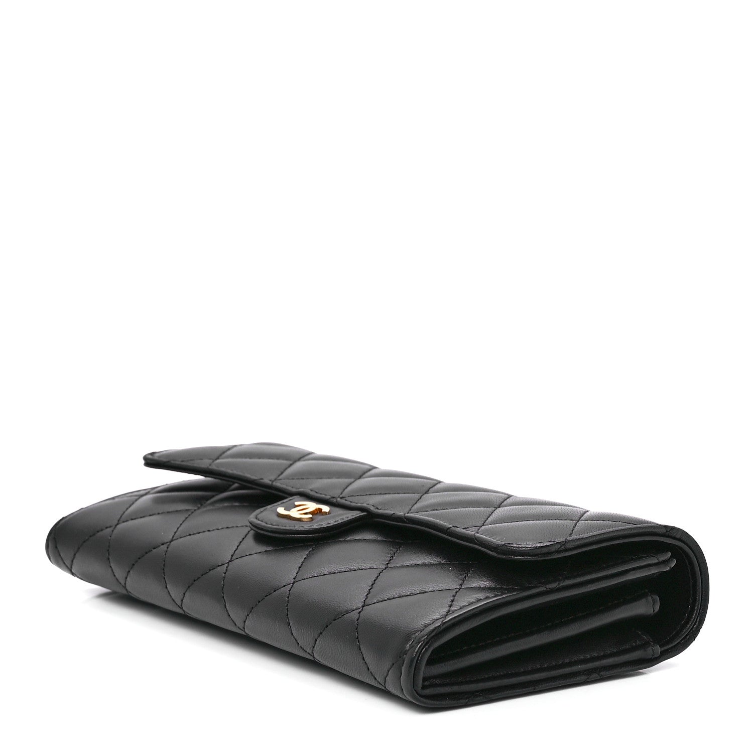 Chanel Lambskin Quilted Large Gusset Flap Wallet Black 10 of 12