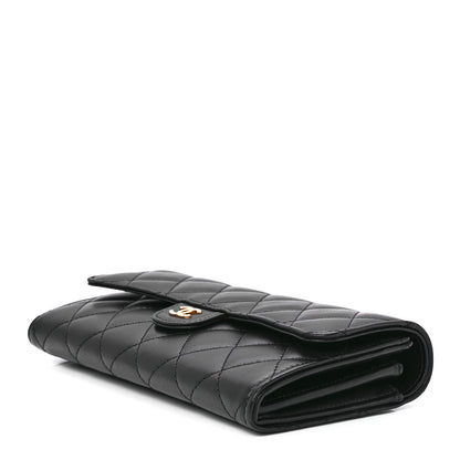 Chanel Lambskin Quilted Large Gusset Flap Wallet Black 10 of 12