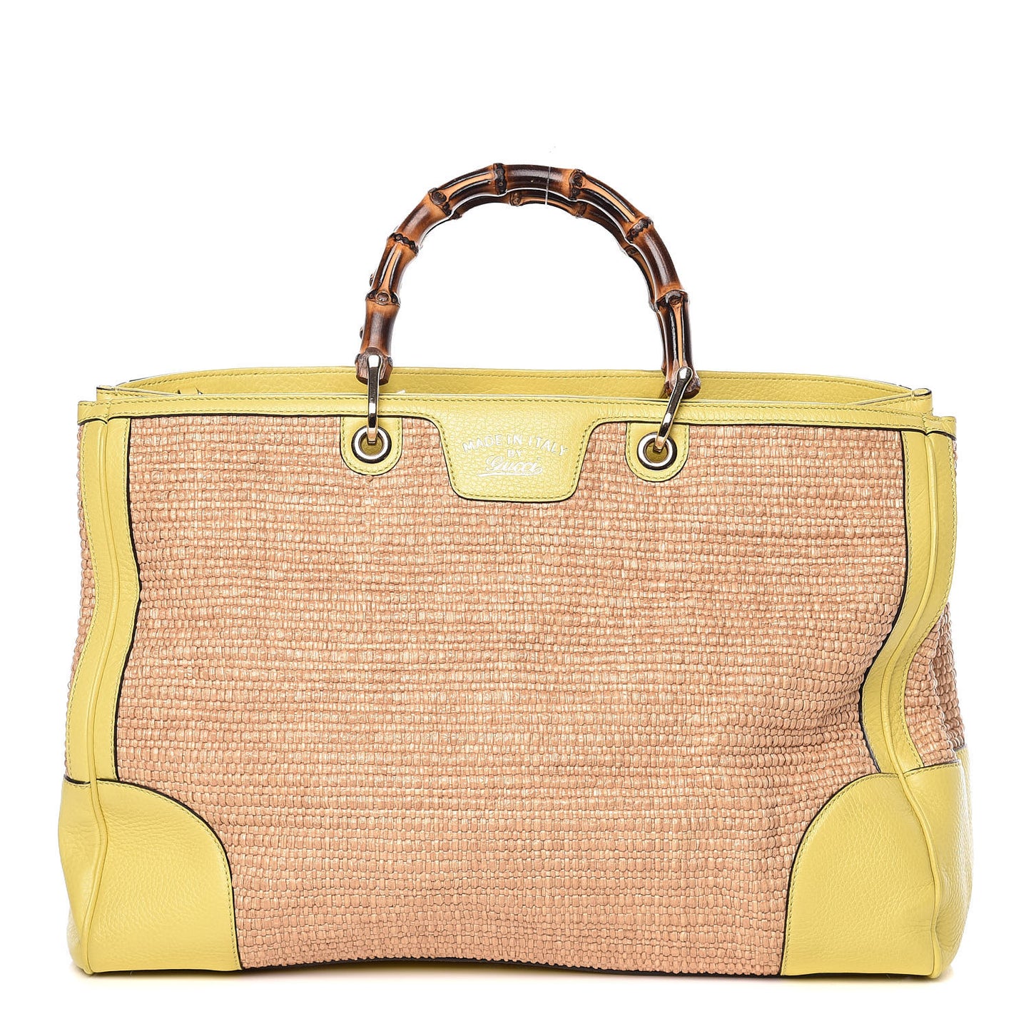 Calfskin Straw Large Bamboo Shopper Tote Citrus