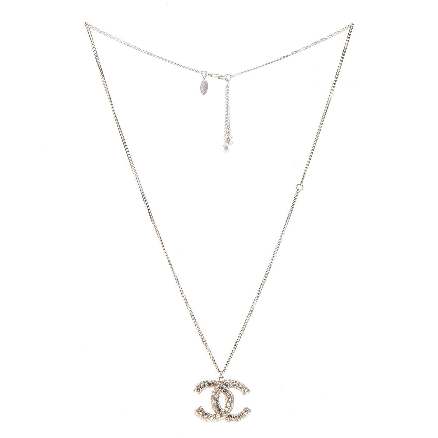 Chanel Baguette Crystal CC Necklace Light Gold 3 of 6