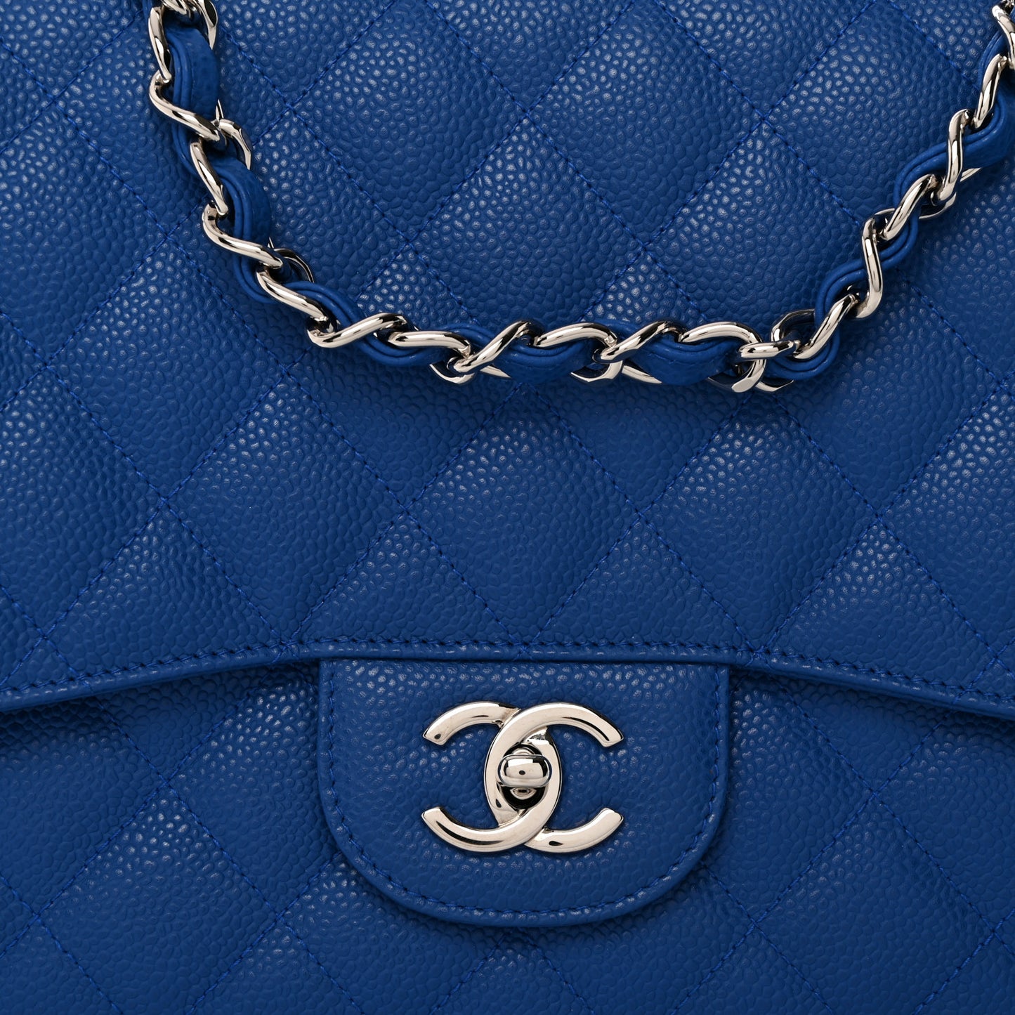 Caviar Quilted Jumbo Single Flap Dark Blue