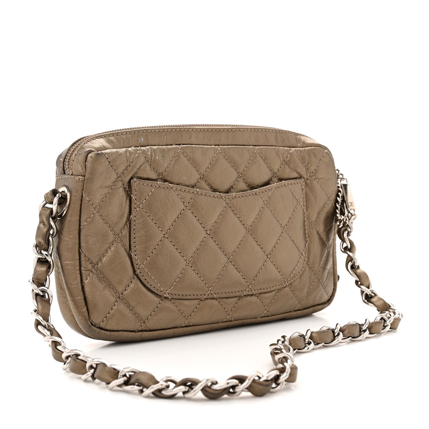 Chanel Metallic Aged Calfskin Quilted Cotton Club Pochette Bronze 3 of 15