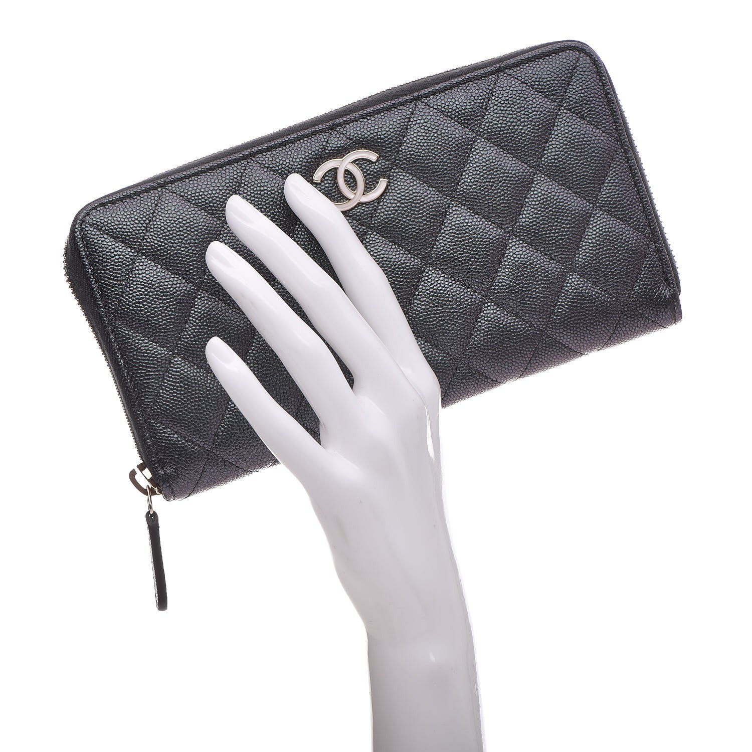 Chanel Iridescent Caviar Quilted Long Zip Around Wallet Black 2 of 9