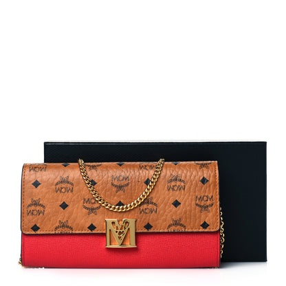 MCM Visetos Calfskin Large Mena Crossbody Wallet On Chain Cognac Ruby Red 10 of 10