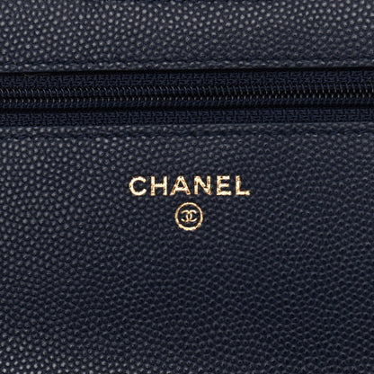 Chanel Caviar Quilted Chain Handle Round Wallet On Chain WOC Navy 6 of 11