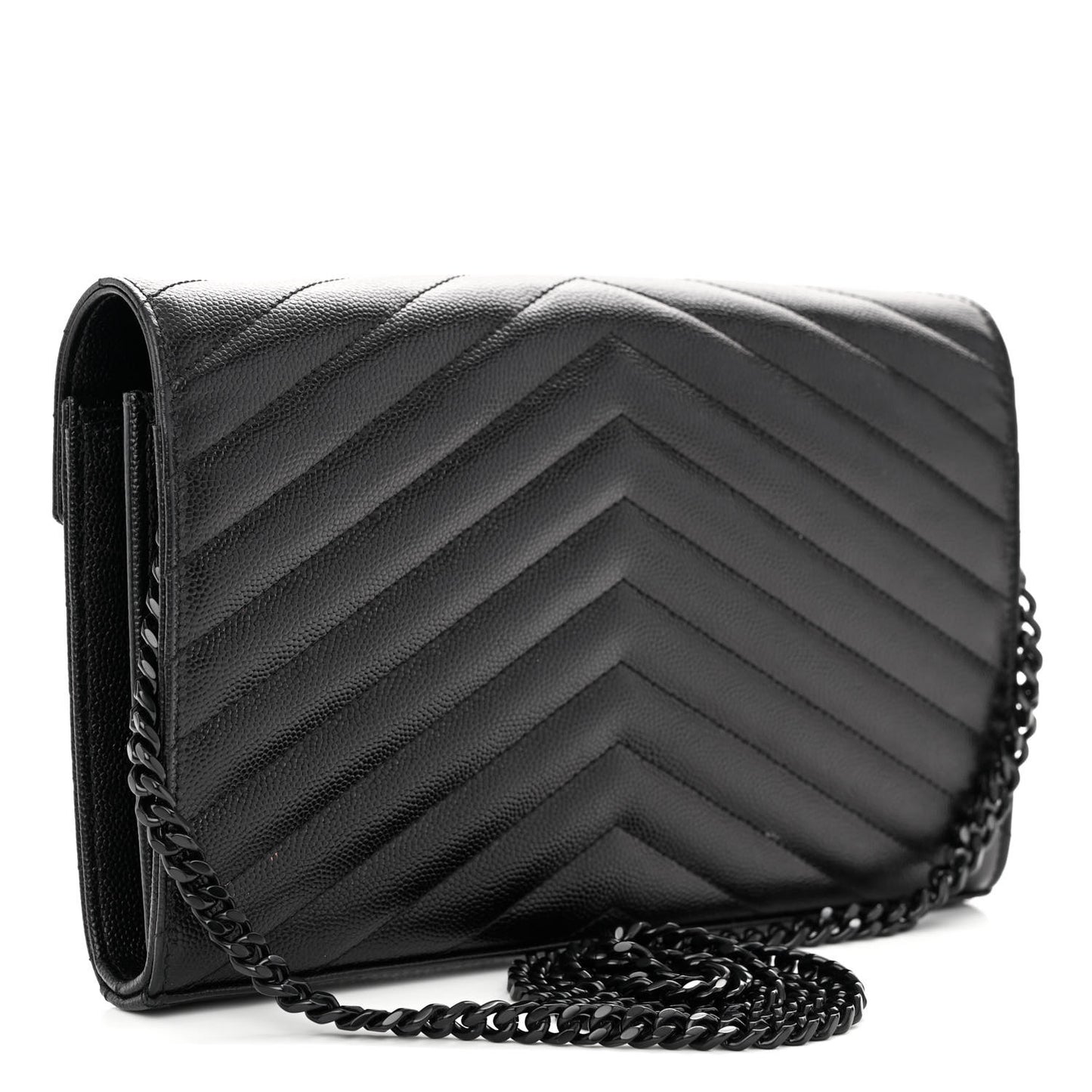 Grain De Poudre Matelasse Chevron Monogram Monochrome Chain Wallet Black