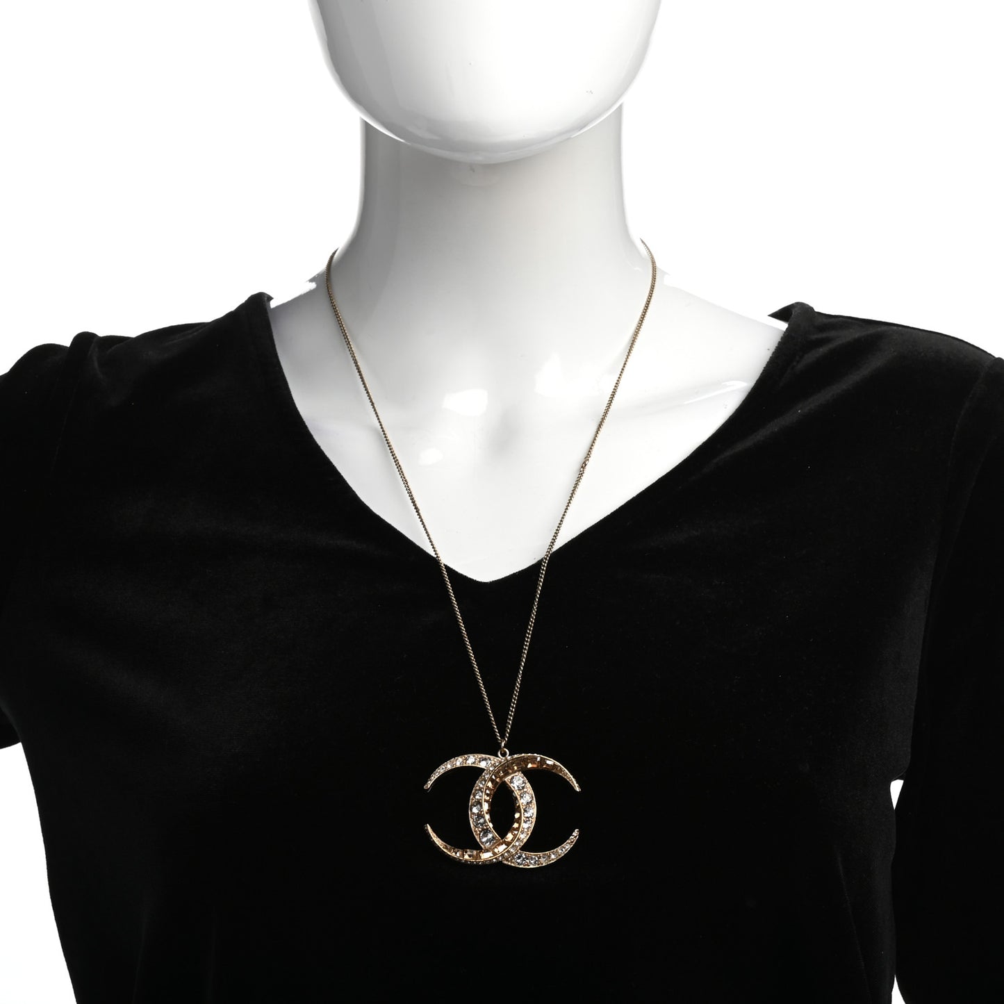 Baguette Crystal Moon CC Necklace Gold