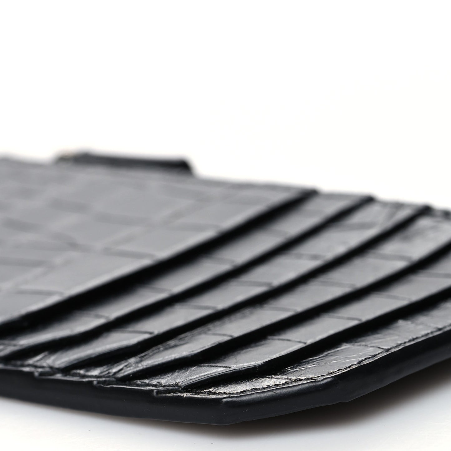 Calfskin Crocodile Embossed 5 Fragments Zip Pouch Card Holder Black