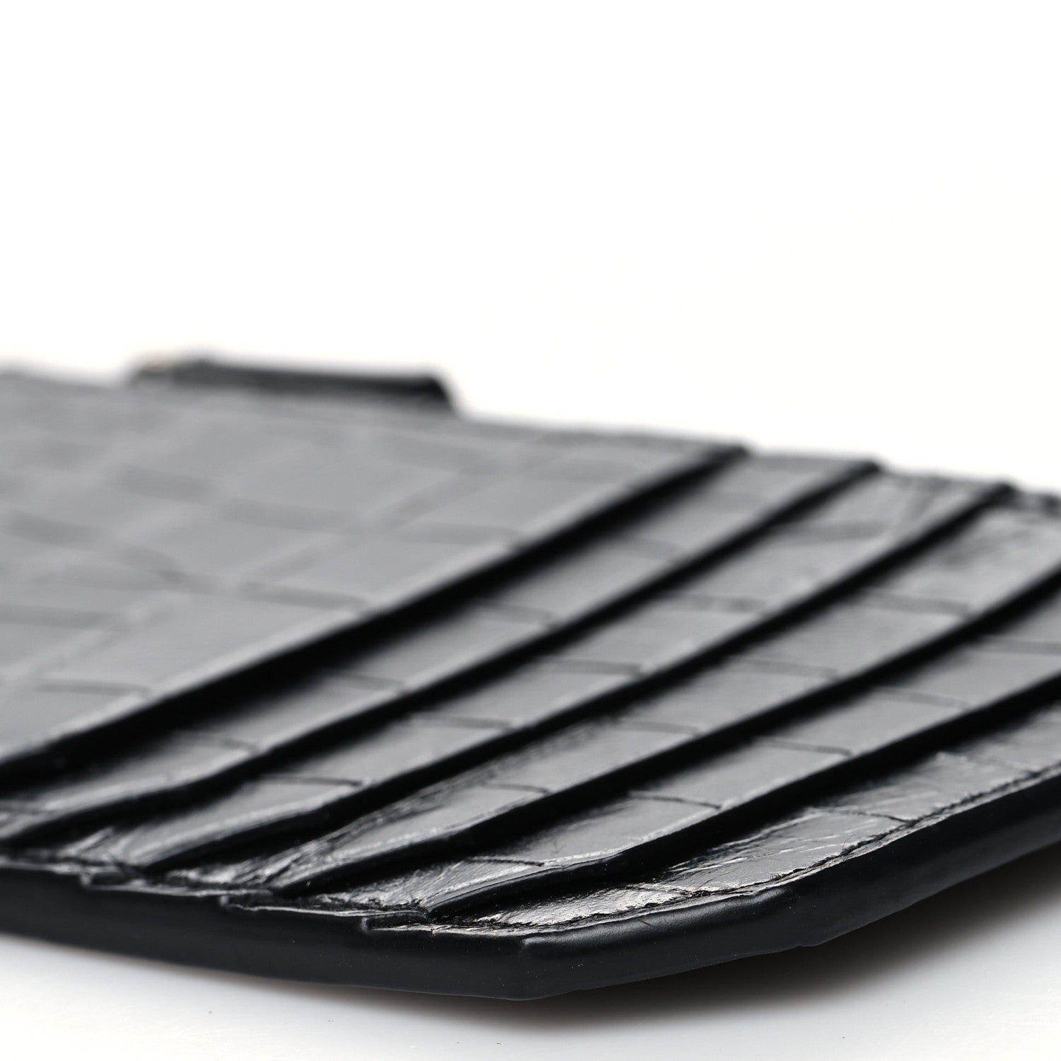 Saint Laurent Calfskin Crocodile Embossed 5 Fragments Zip Pouch Card Holder Black 10 of 10