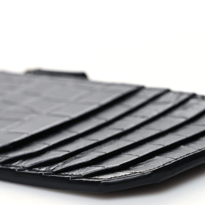 Saint Laurent Calfskin Crocodile Embossed 5 Fragments Zip Pouch Card Holder Black 10 of 10