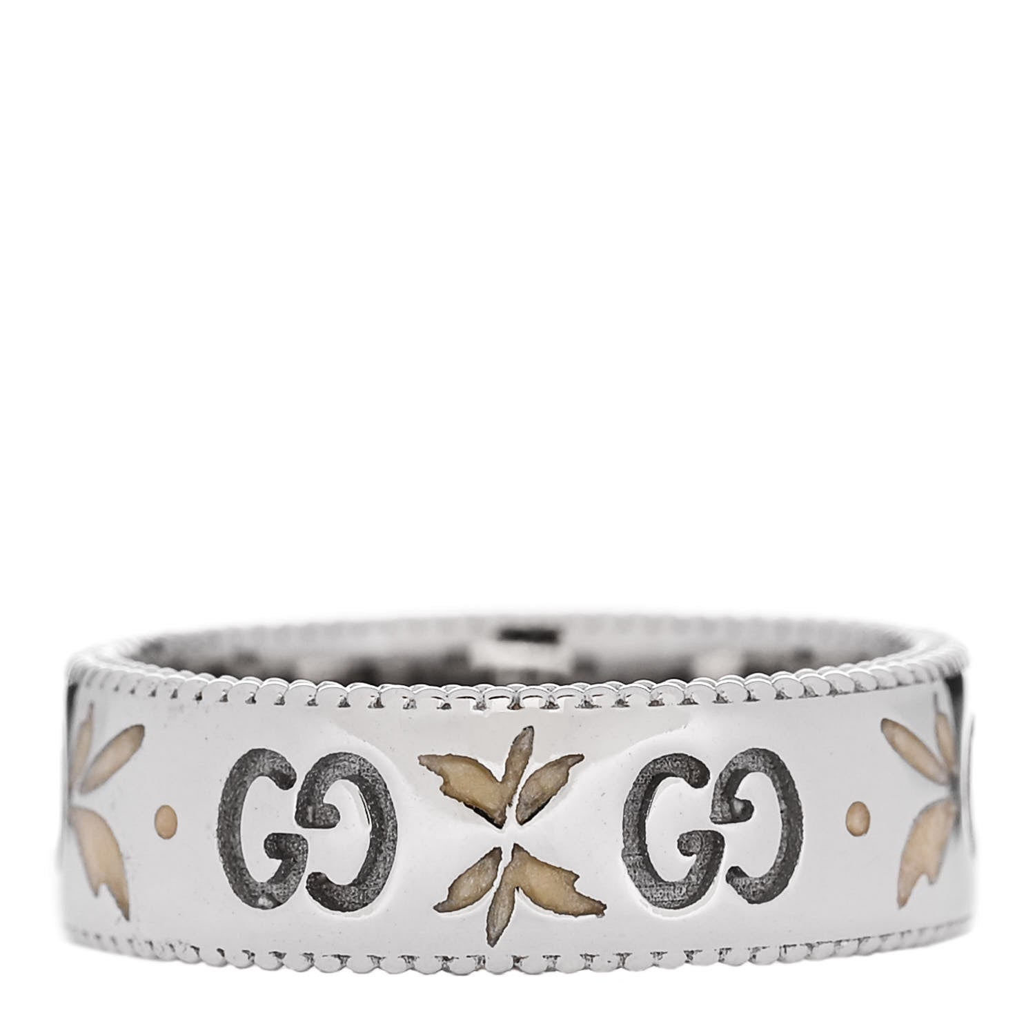 Gucci 18K White Gold Enamel 6mm Icon Blooms Ring 50 5.5 3 of 7