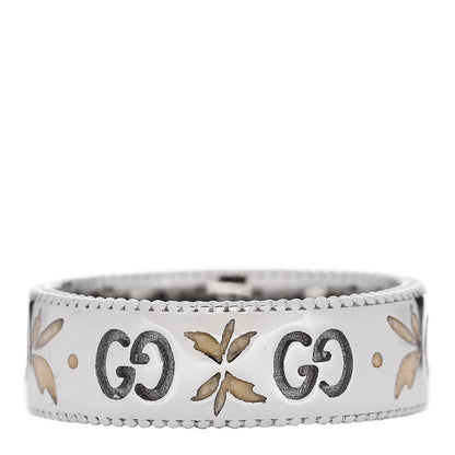 Gucci 18K White Gold Enamel 6mm Icon Blooms Ring 50 5.5 3 of 7