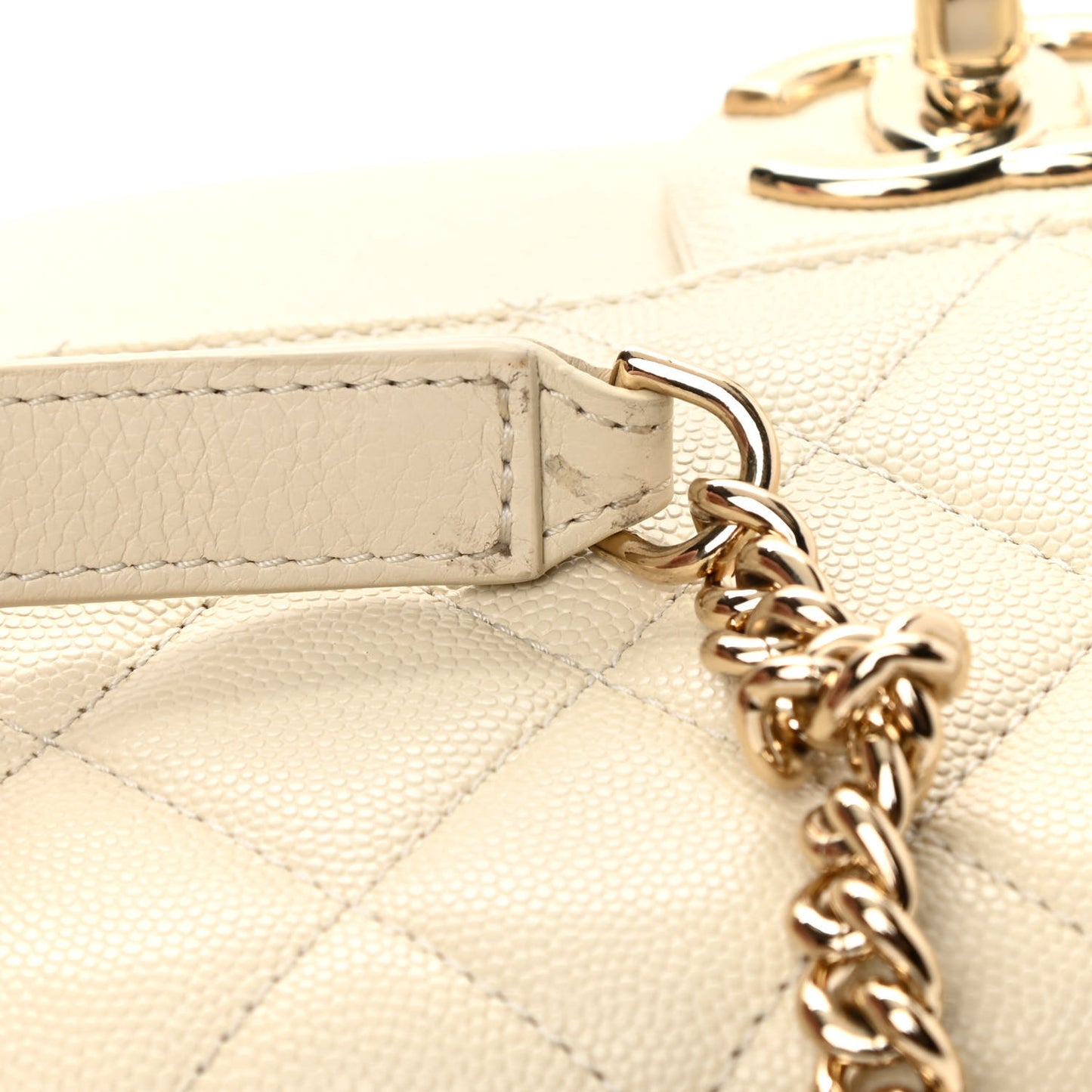 Caviar Quilted Small Studded Flap Off White