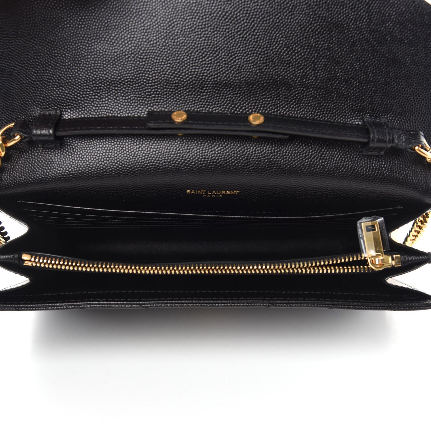 Saint Laurent Grain De Poudre Matelasse Chevron Monogram Chain Wallet Black 5 of 11