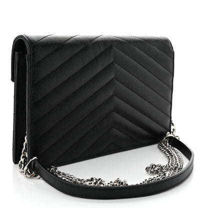 Saint Laurent Grain De Poudre Matelasse Chevron Monogram Envelope Chain Wallet Black 3 of 10