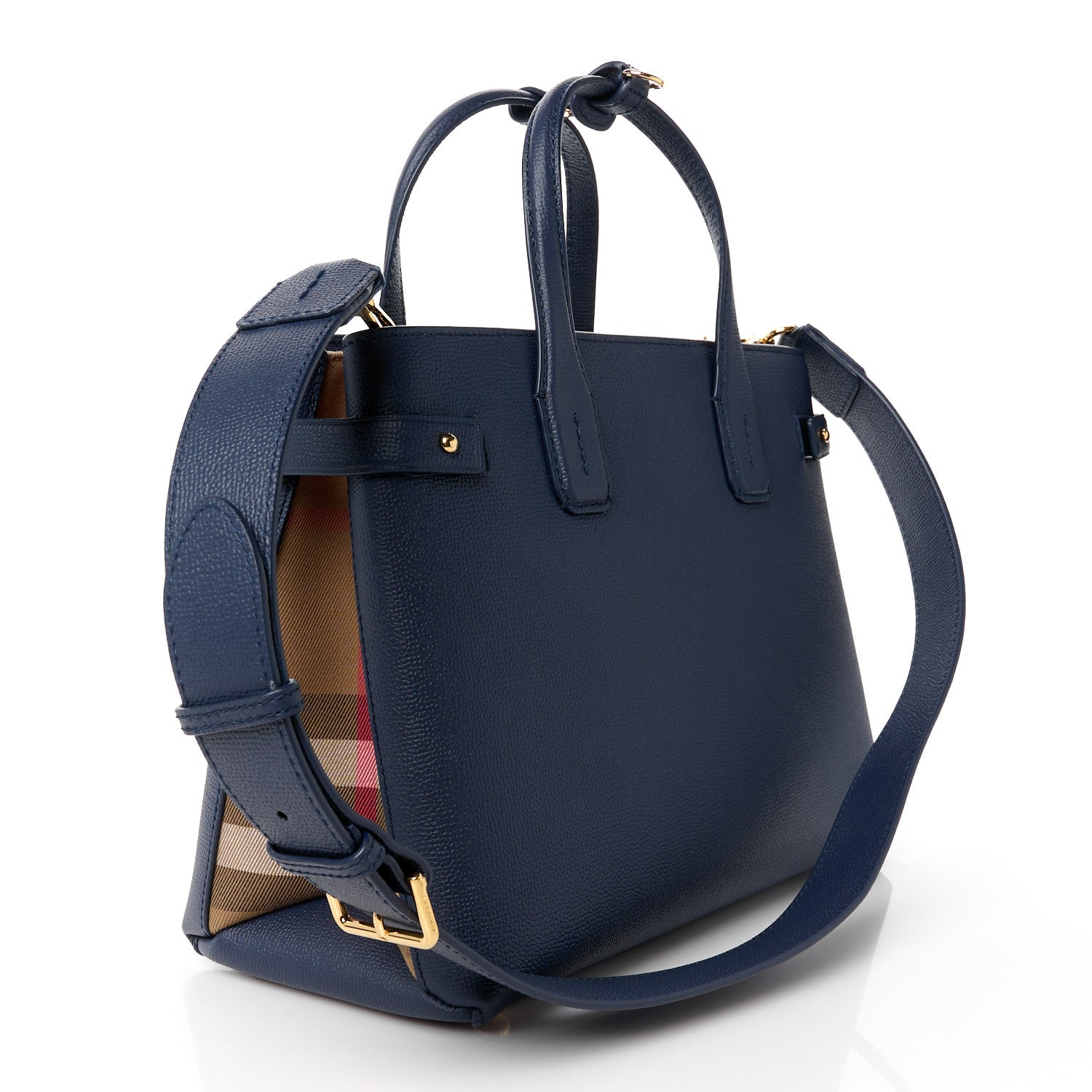 Burberry Derby Calfskin Vintage Check Medium Banner Tote Regency Blue 2 of 11