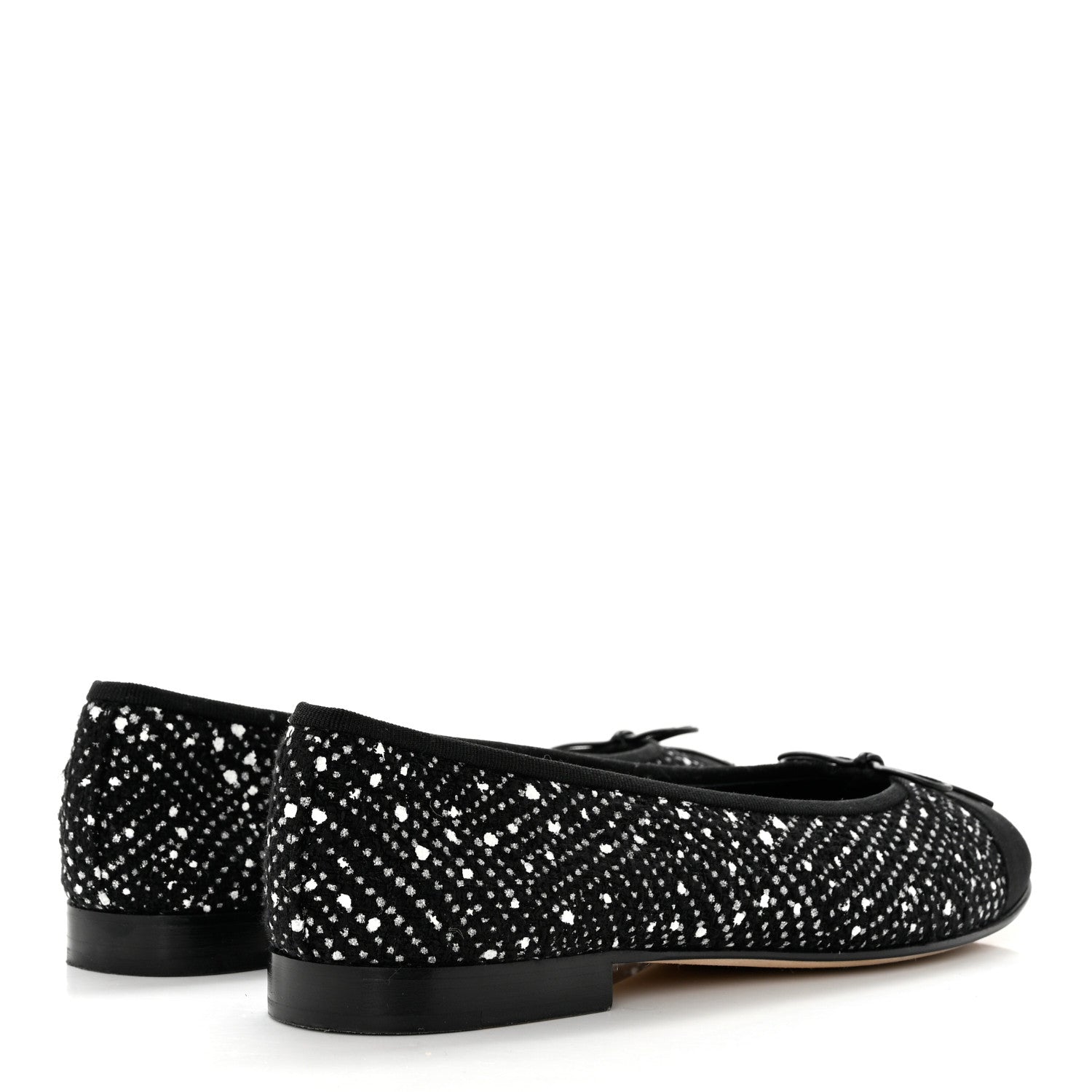 Chanel Tweed Crystal Grosgrain Cap Toe Ballerina Flats 39 Black White 4 of 8