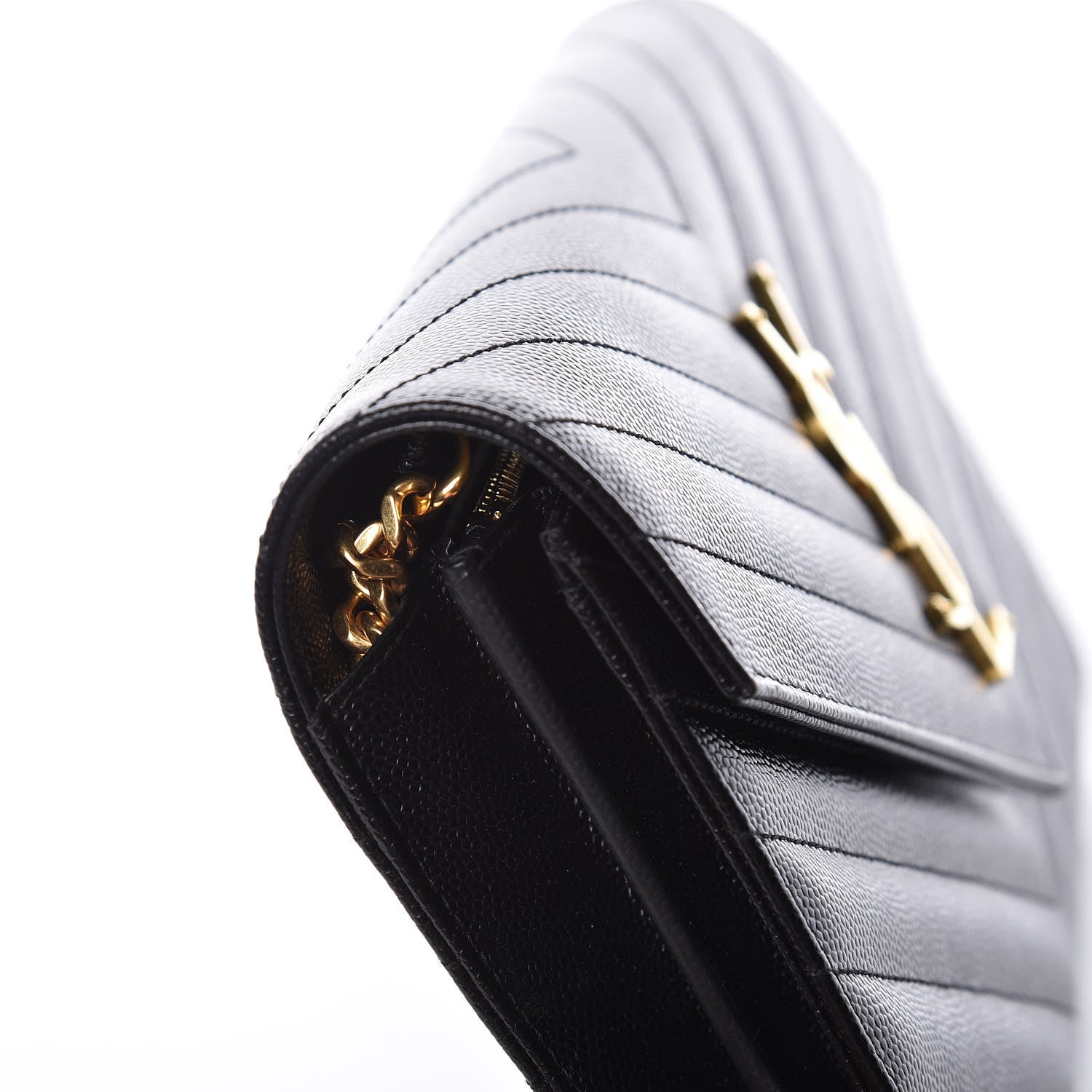 Saint Laurent Grain De Poudre Matelasse Chevron Monogram Chain Wallet Black 14 of 17