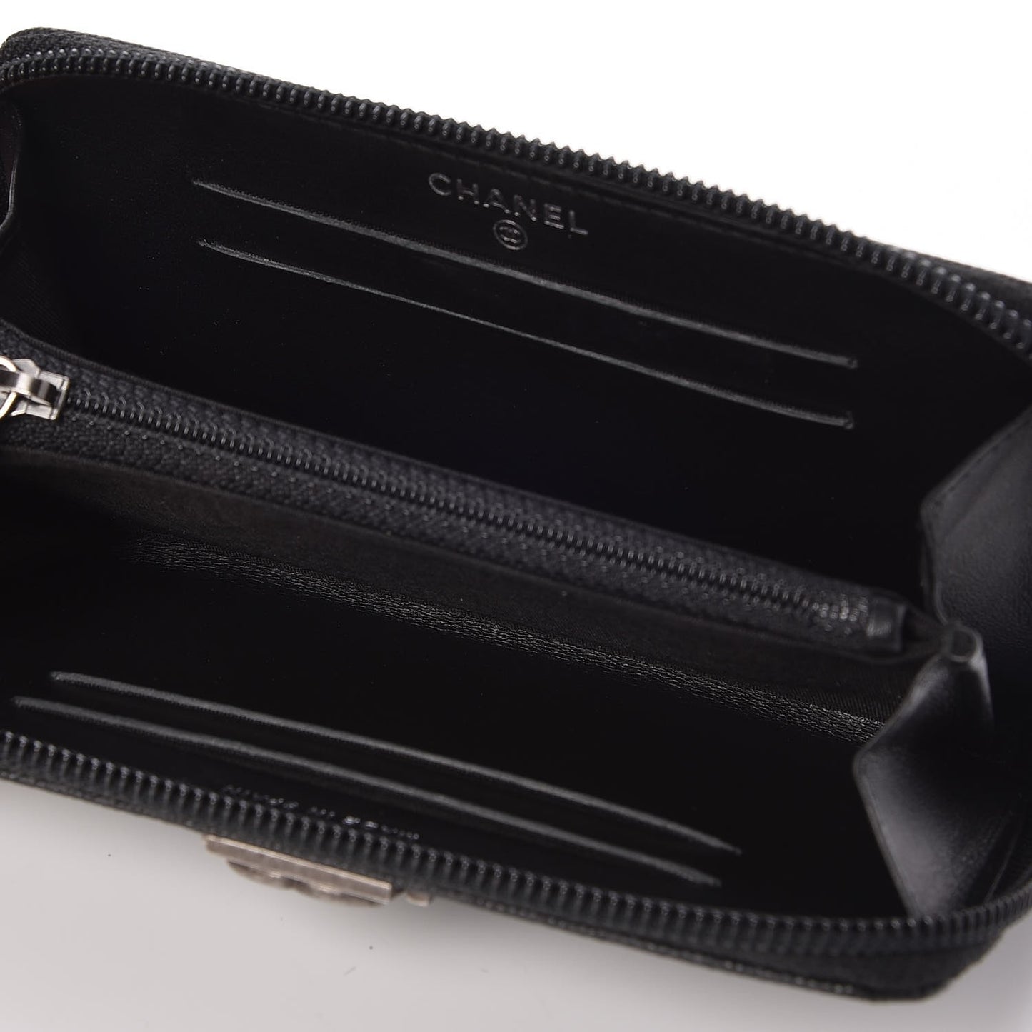 Caviar Quilted Boy Small Zip Around Wallet Black