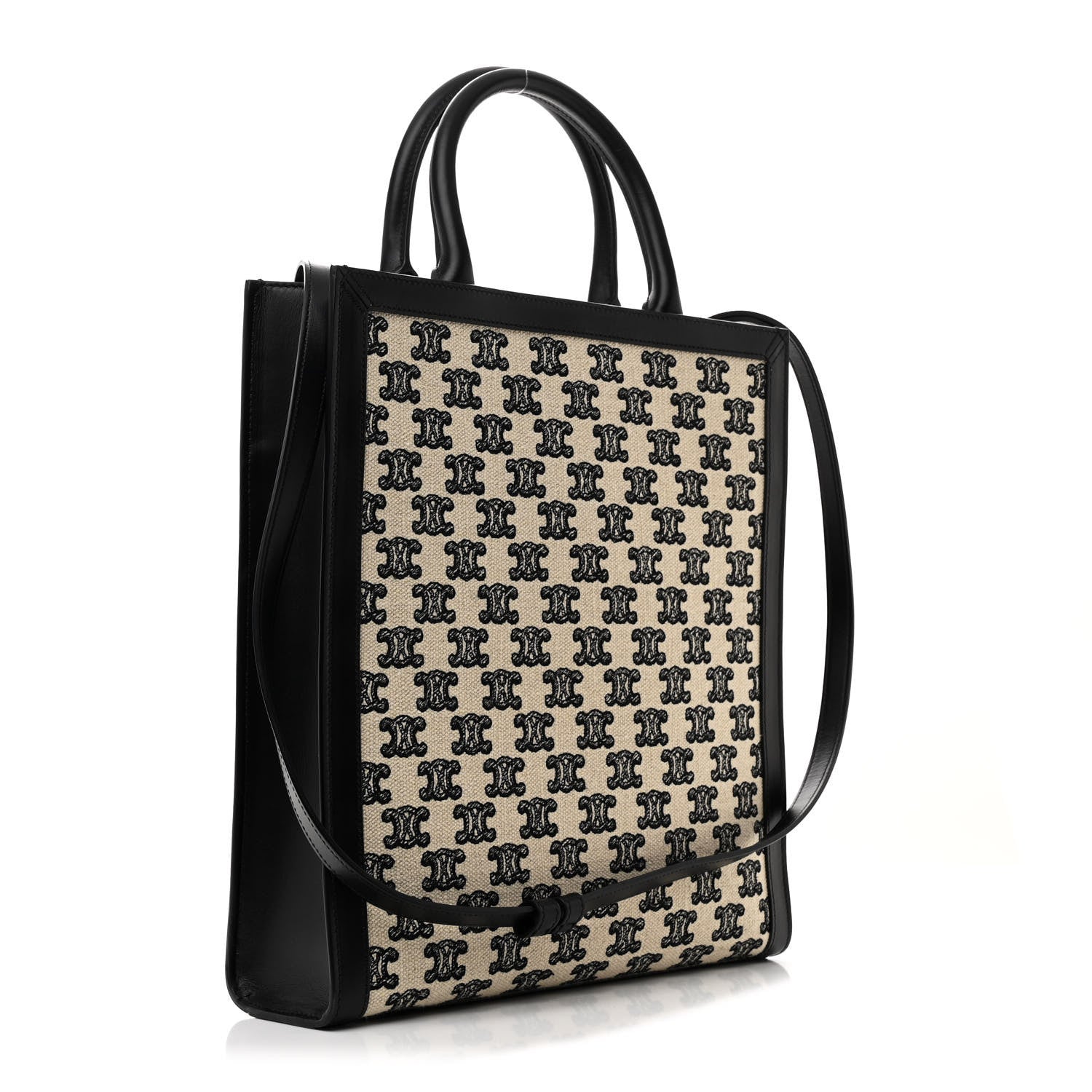 Celine Canvas Calfskin Triomphe Small Vertical Cabas Black White 3 of 12