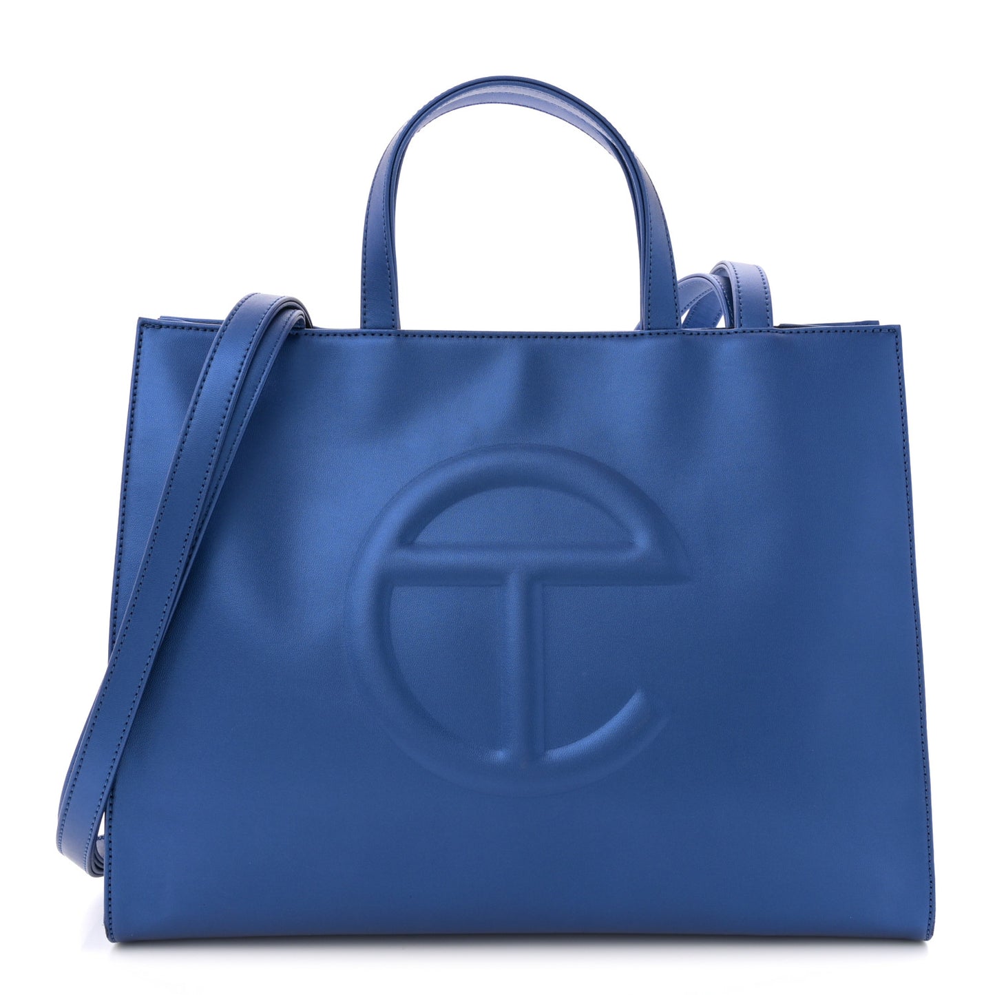 Metallic Vegan Leather Medium Shopping Bag Cobalt
