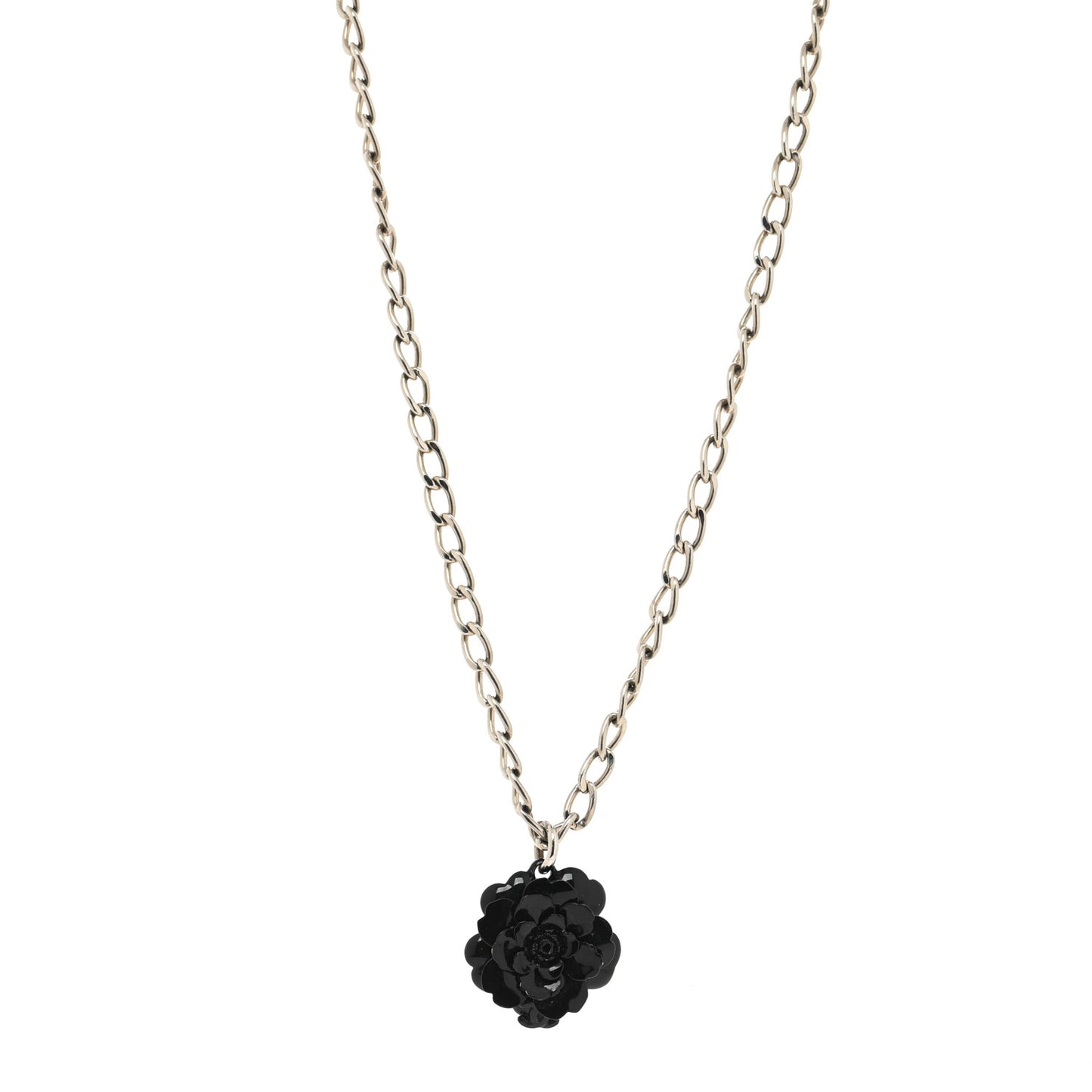 Resin Camellia Chain Necklace Silver Black