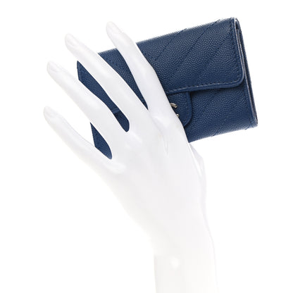 Chanel Caviar Chevron Quilted Flap Card Holder Dark Blue 2 of 8
