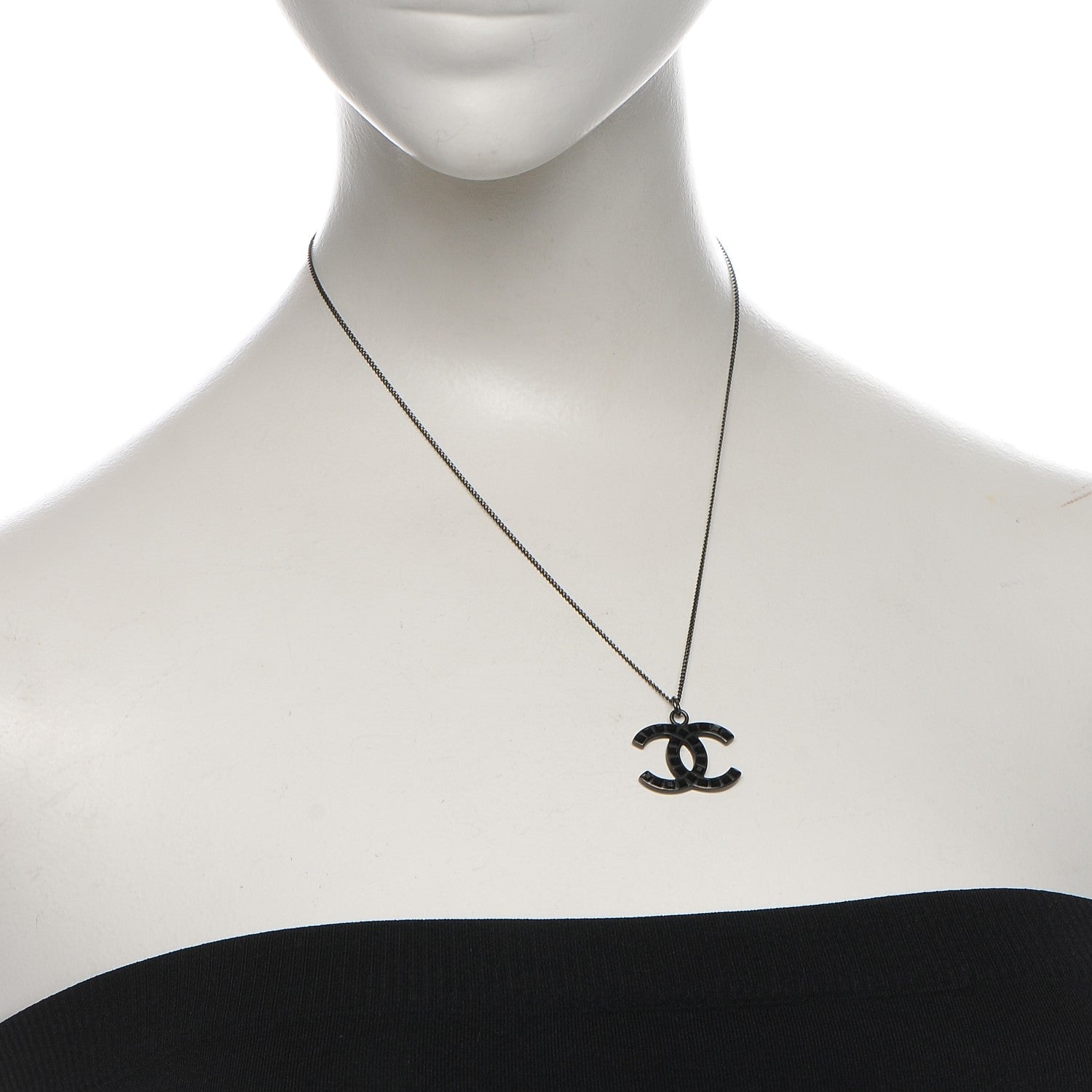 Chanel Ruthenium Baguette Crystal CC Necklace Black 2 of 7