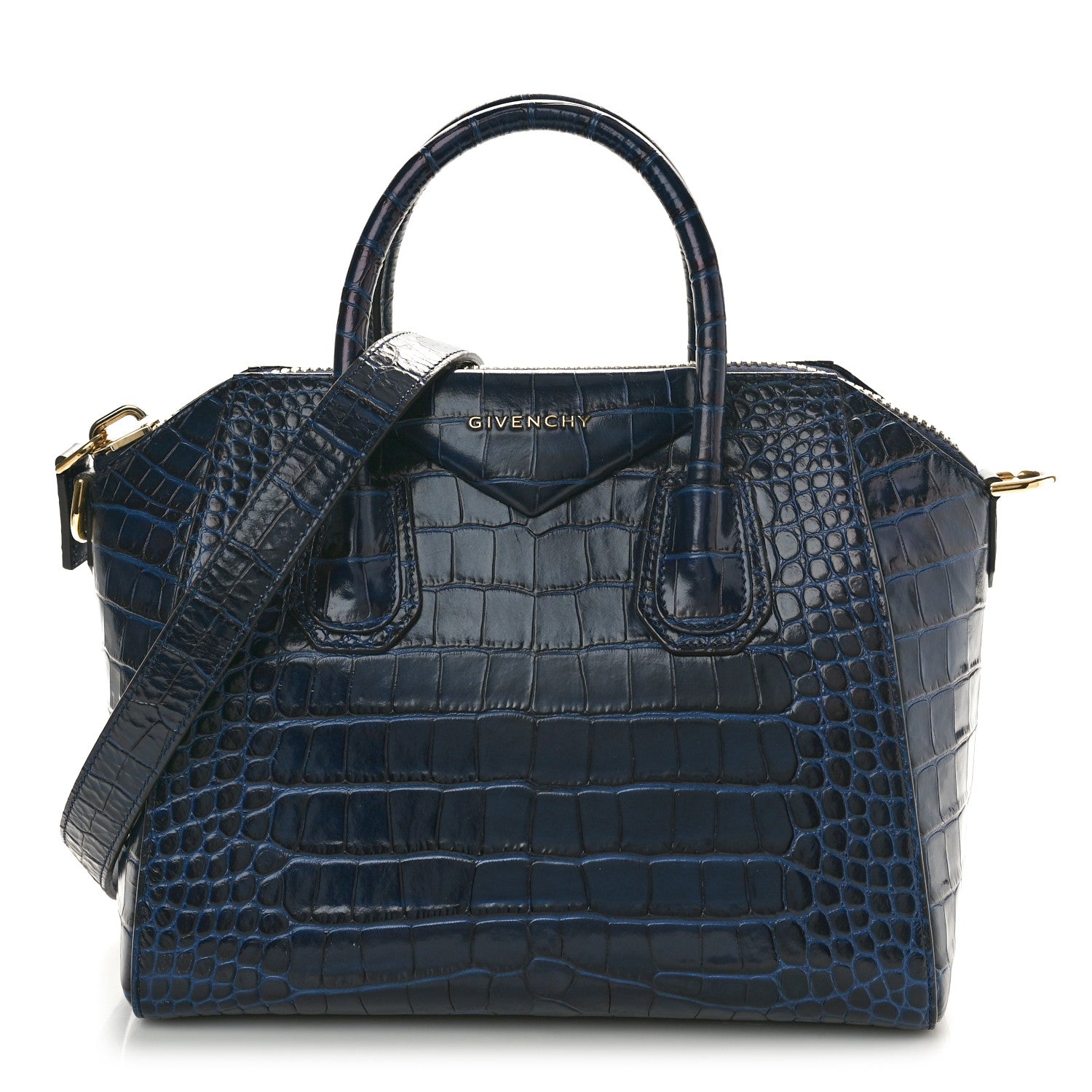 Givenchy Calfskin Crocodile Embossed Small Antigona Deep Blue 1 of 11