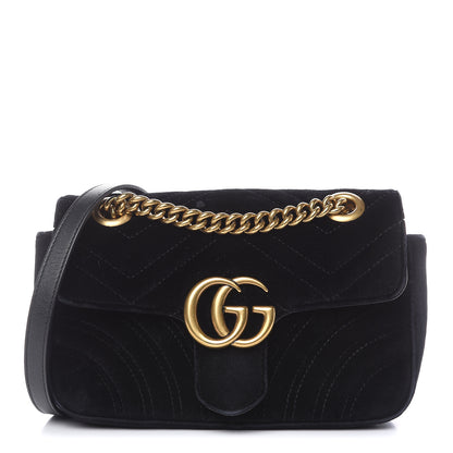 Gucci Velvet Matelasse Mini GG Marmont Shoulder Bag Black 1 of 15