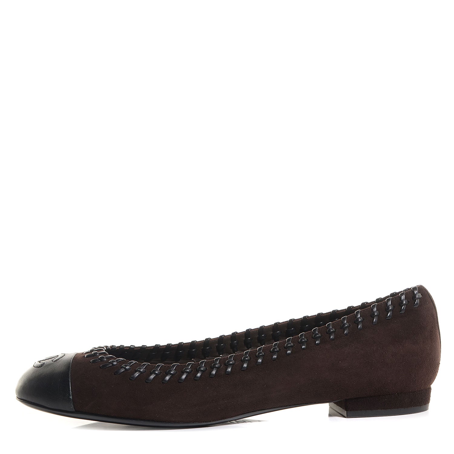 Chanel Suede CC Cap Toe Stitched Flats 38.5 Brown 1 of 6