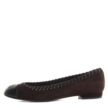 Chanel Suede CC Cap Toe Stitched Flats 38.5 Brown 1 of 6