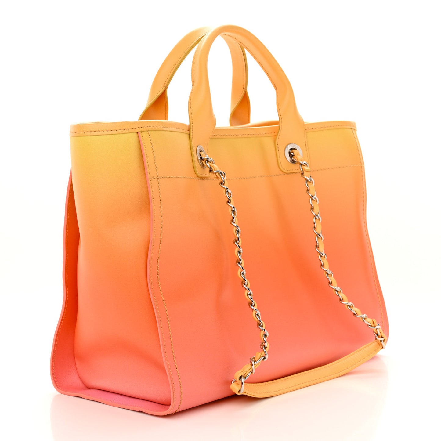 Shaded Calfskin Small Deauville Tote Orange Coral Pink
